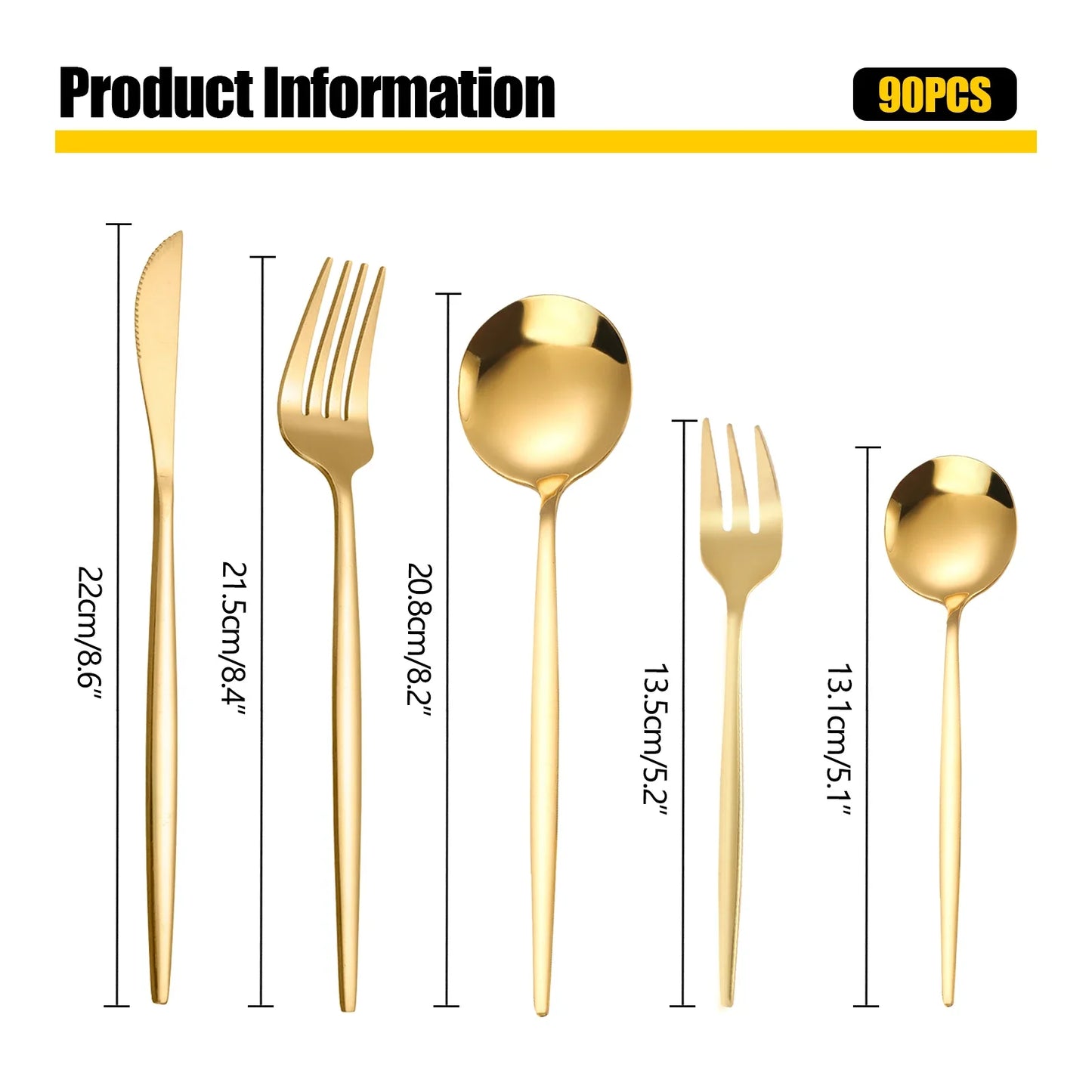 90Pcs Gold Flatware Set