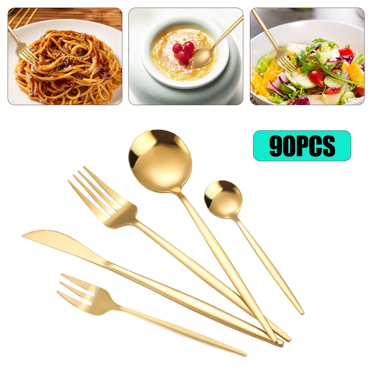 90Pcs Gold Flatware Set