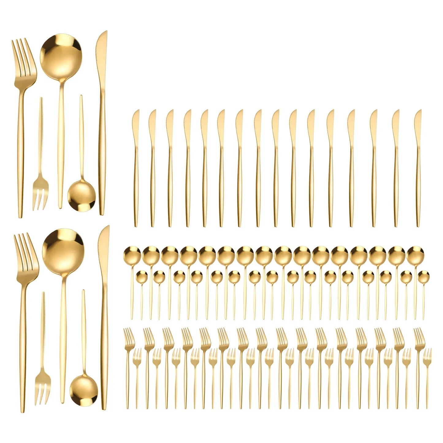 90Pcs Gold Flatware Set
