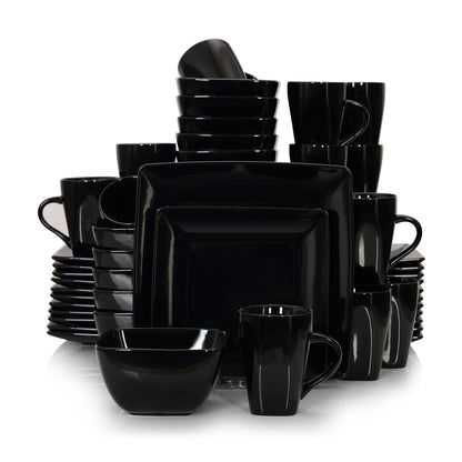 16/32/48-Piece Black Ceramic Dinnerware Set