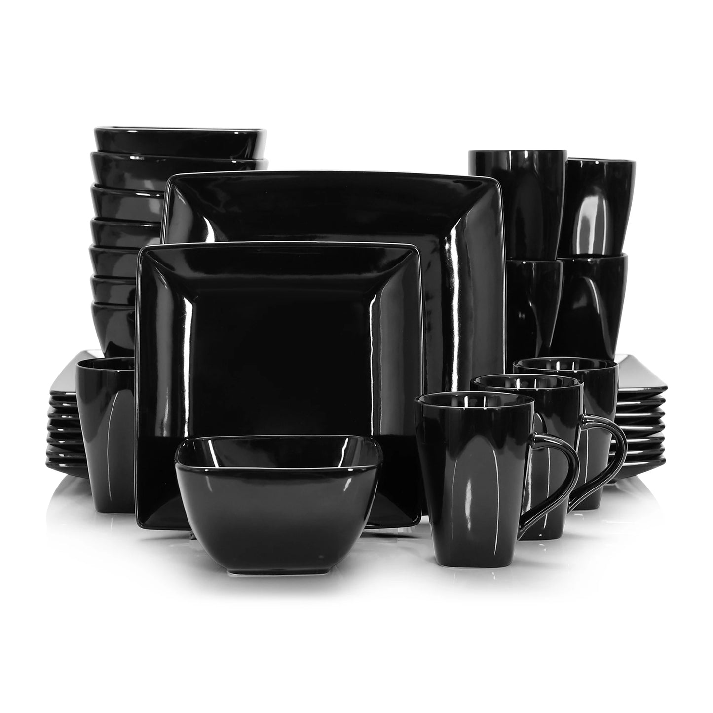 16/32/48-Piece Black Ceramic Dinnerware Set