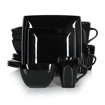 16/32/48-Piece Black Ceramic Dinnerware Set