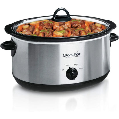 Large 8 Quart Oval Manual Slow Cooker, Stainless Steel, High/Low Cook Settings, and Convenient Warm Setting, 1500 Watts
