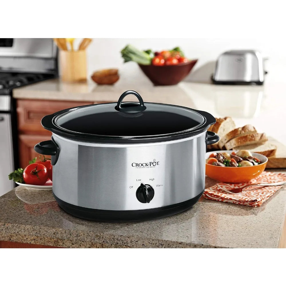 Large 8 Quart Oval Manual Slow Cooker, Stainless Steel, High/Low Cook Settings, and Convenient Warm Setting, 1500 Watts