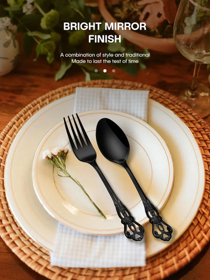 40 Pcs Black Silverware Set