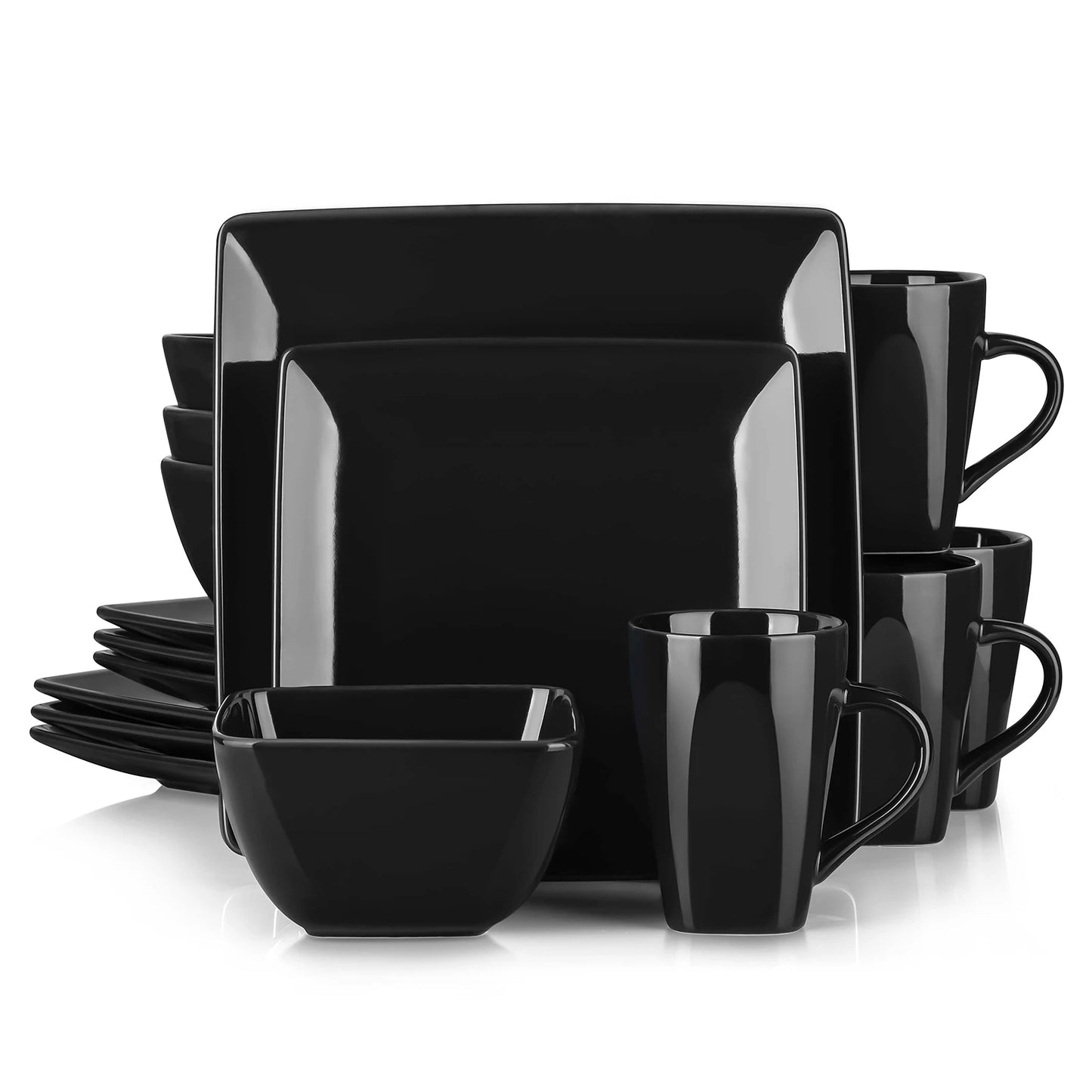 16/32/48-Piece Black Ceramic Dinnerware Set