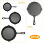 3Pcs Pre-Seasoned Cast Iron Skillet Set