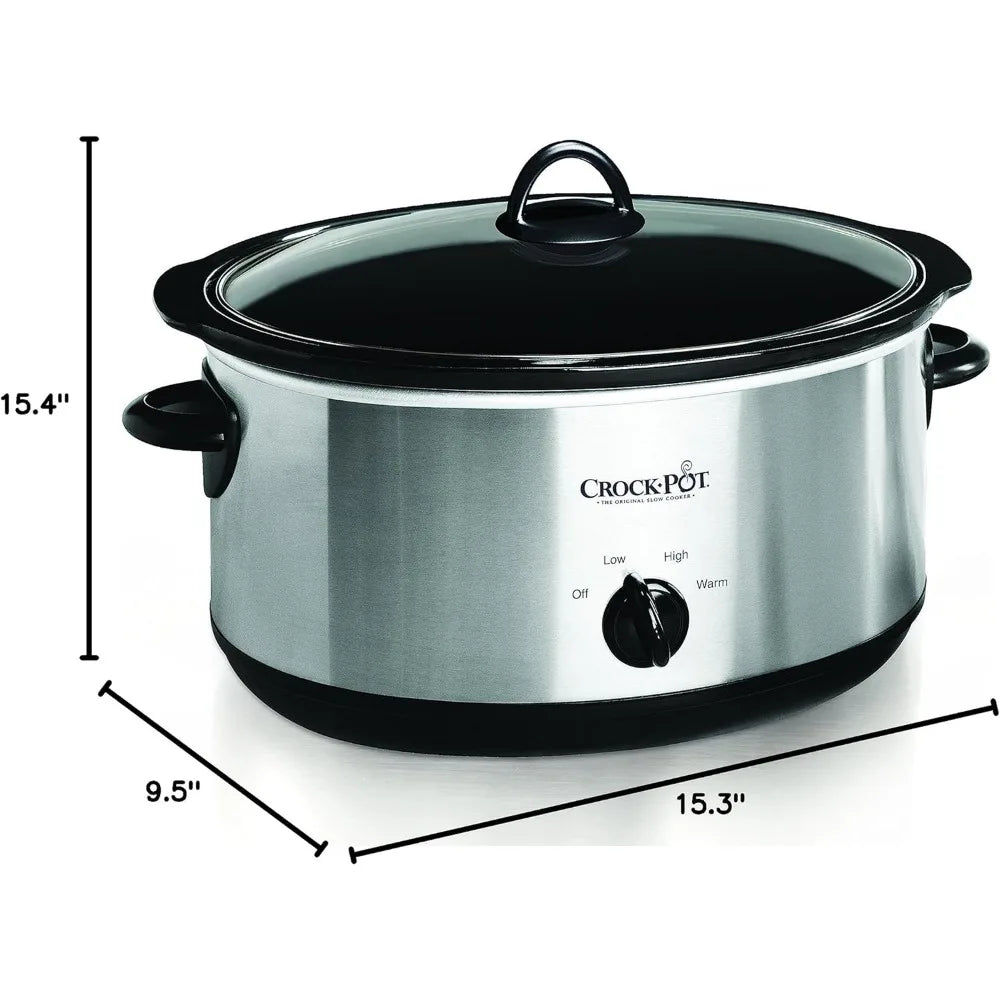 Large 8 Quart Oval Manual Slow Cooker, Stainless Steel, High/Low Cook Settings, and Convenient Warm Setting, 1500 Watts