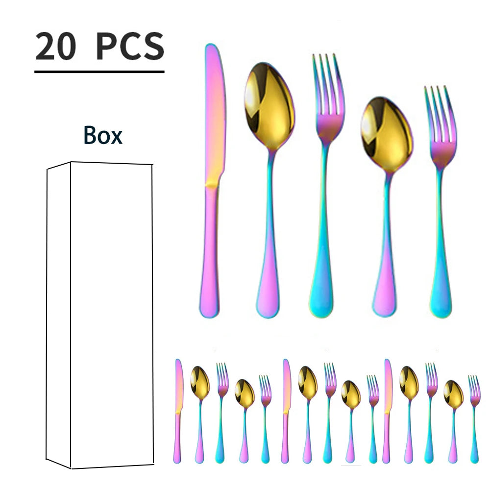 5/10/20 pcs  Cutlery Set Stainless Steel Dinnerware Set Tableware Set 1/2/4 Set Gold Silverware Sets Dinner Spoon and Fork Set