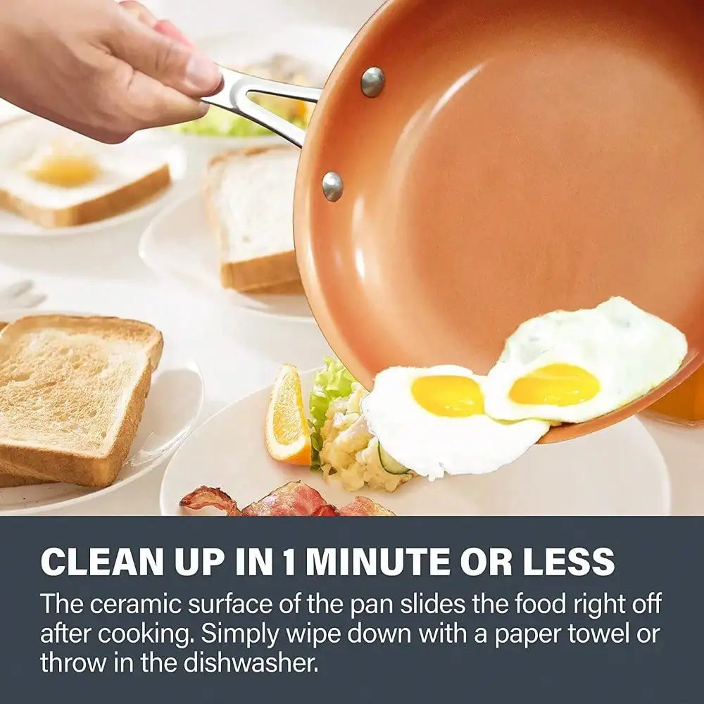 Ceramic and titanium non-stick frying pan, non-stick and easy to clean, durable enough to withstand metal cutlery, scrapers