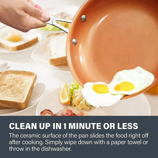 Ceramic and titanium non-stick frying pan, non-stick and easy to clean, durable enough to withstand metal cutlery, scrapers