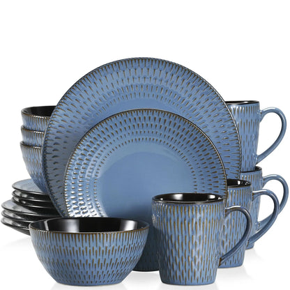 16/32/48 Piece Blue Pottery Dinner Set