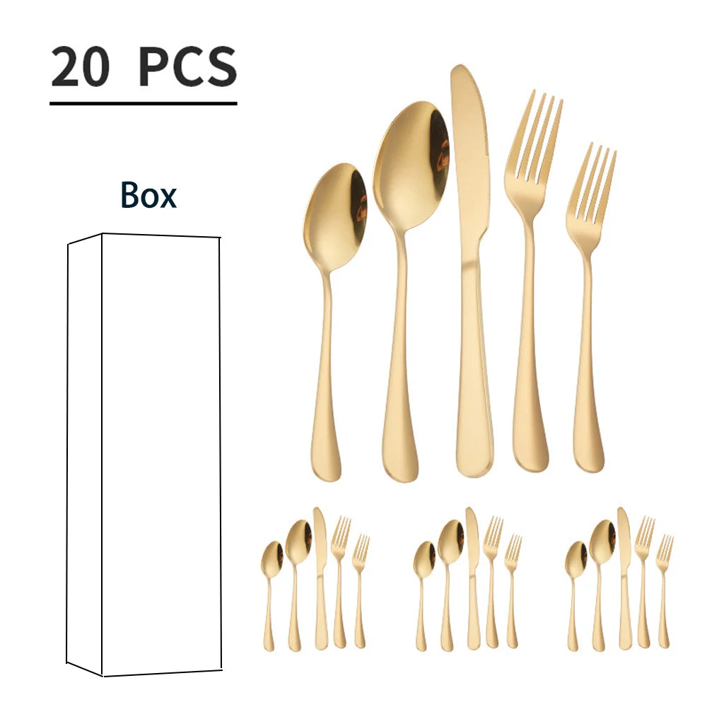 5/10/20 pcs  Cutlery Set Stainless Steel Dinnerware Set Tableware Set 1/2/4 Set Gold Silverware Sets Dinner Spoon and Fork Set