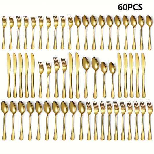 30/60-Piece Golden Flatware Set