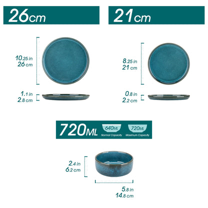 18/36 Piece Blue Ceramic Plate Set