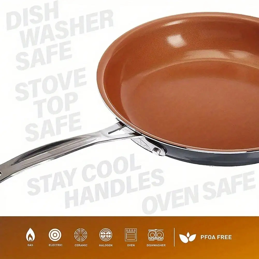 Ceramic and titanium non-stick frying pan, non-stick and easy to clean, durable enough to withstand metal cutlery, scrapers