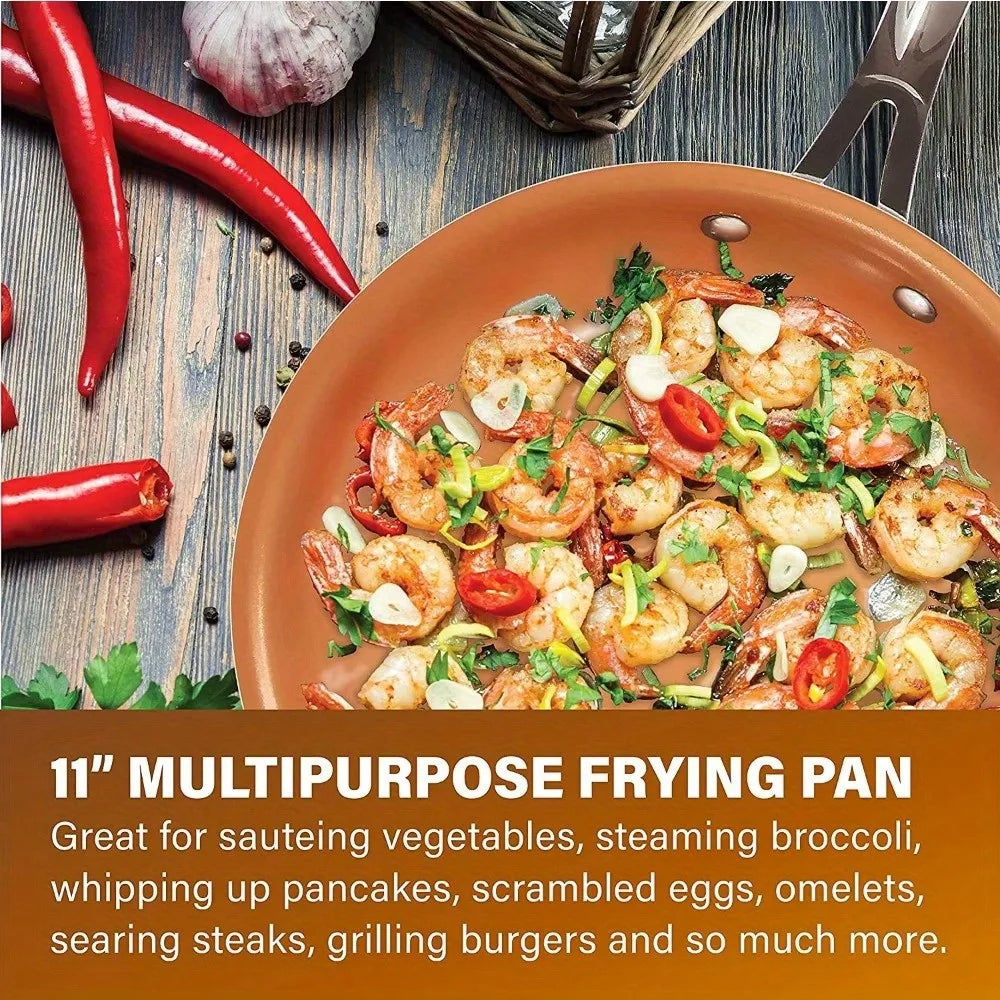 Ceramic and titanium non-stick frying pan, non-stick and easy to clean, durable enough to withstand metal cutlery, scrapers