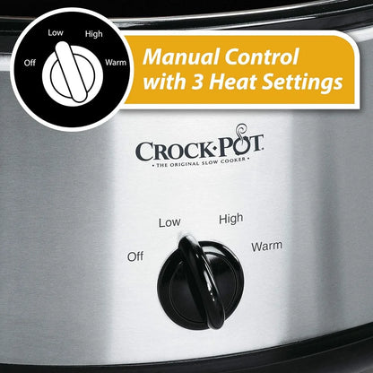 Large 8 Quart Oval Manual Slow Cooker, Stainless Steel, High/Low Cook Settings, and Convenient Warm Setting, 1500 Watts