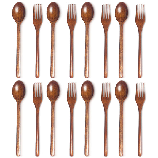 8 Sets of Wooden Soup Spoons and Forks