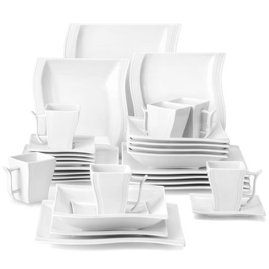 30/60 Piece White Porcelain Dinner Set