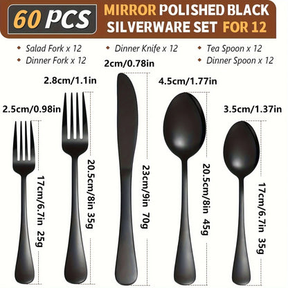 60pcs, Stainless Steel Flatware Set