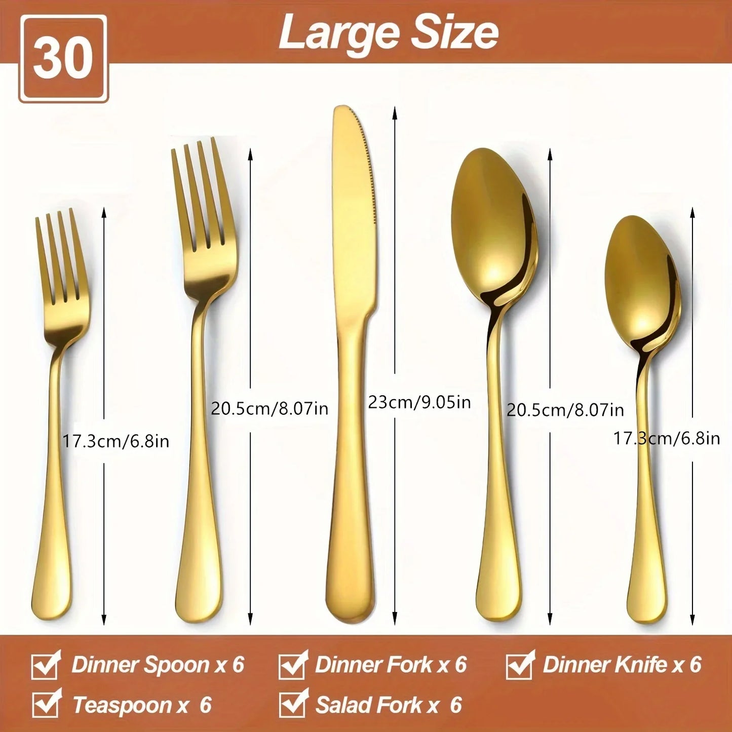 30/60-Piece Golden Flatware Set