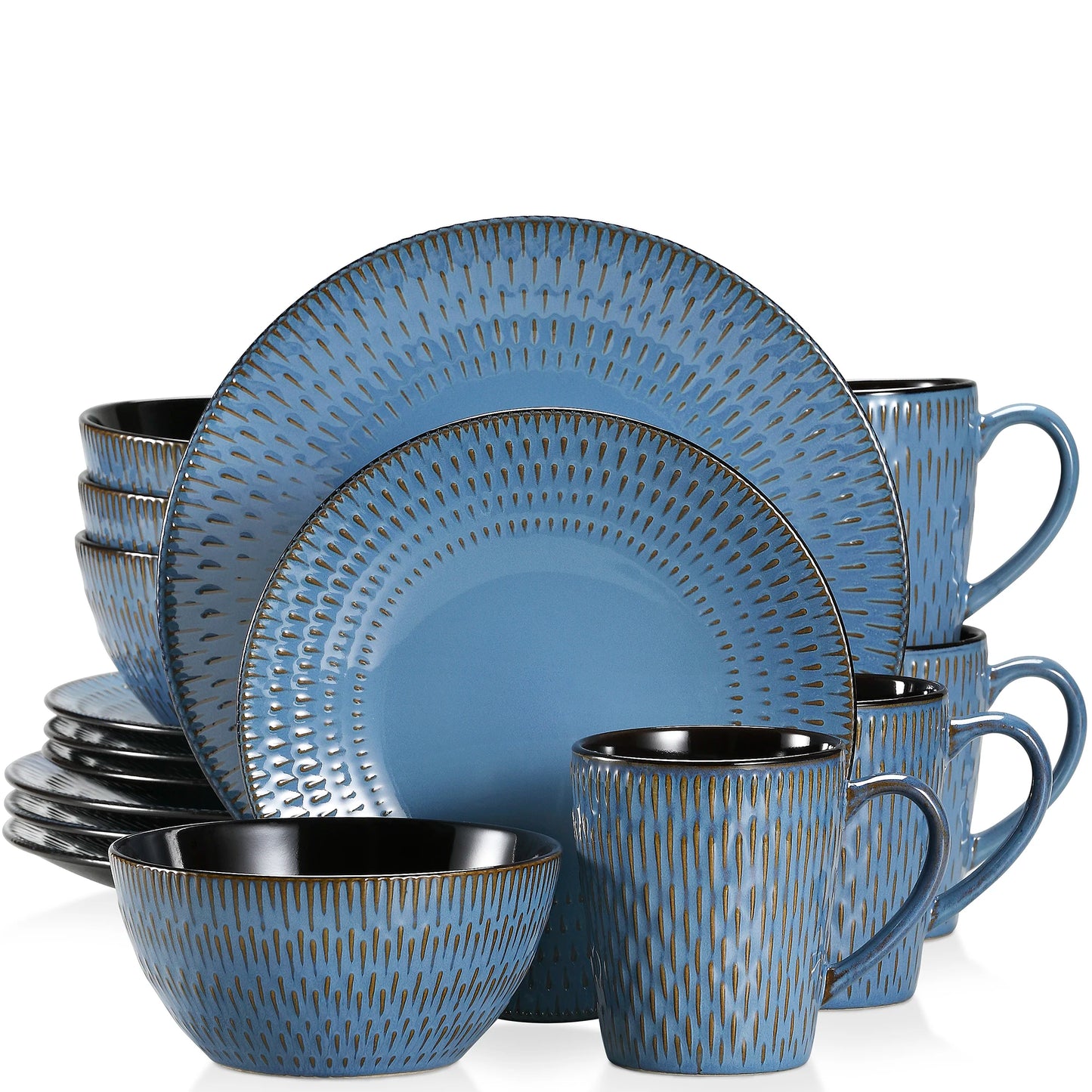 16/32/48 Piece Blue Pottery Dinner Set