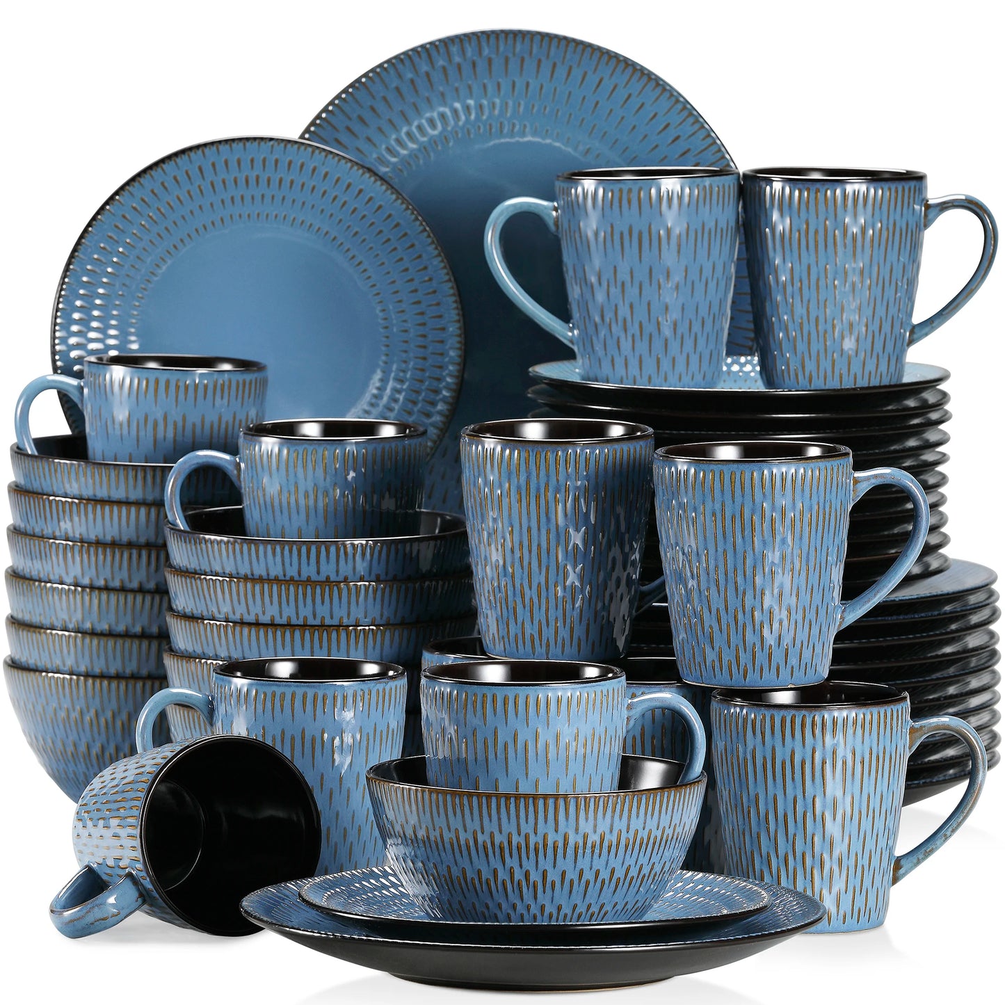 16/32/48 Piece Blue Pottery Dinner Set